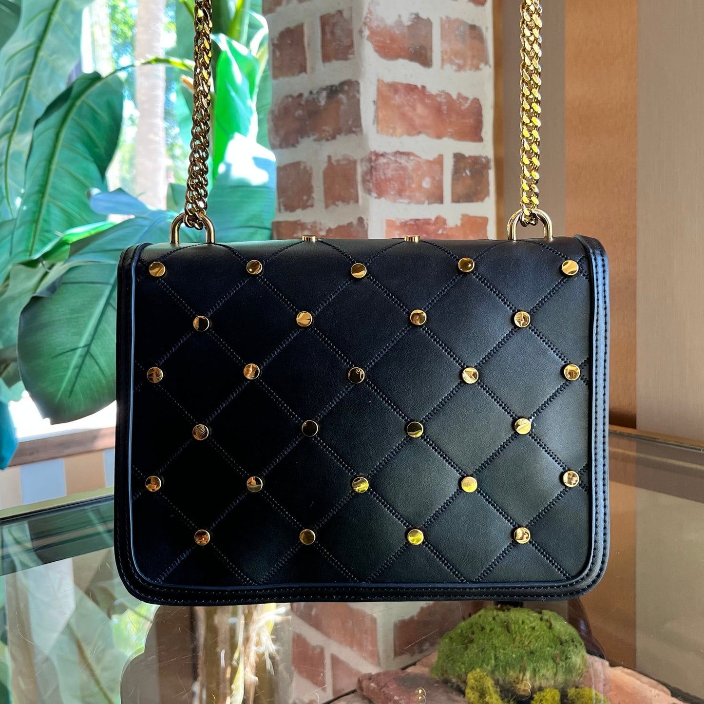 LOVE MOSCHINO Faux Leather Studded Flap Bag TS4036