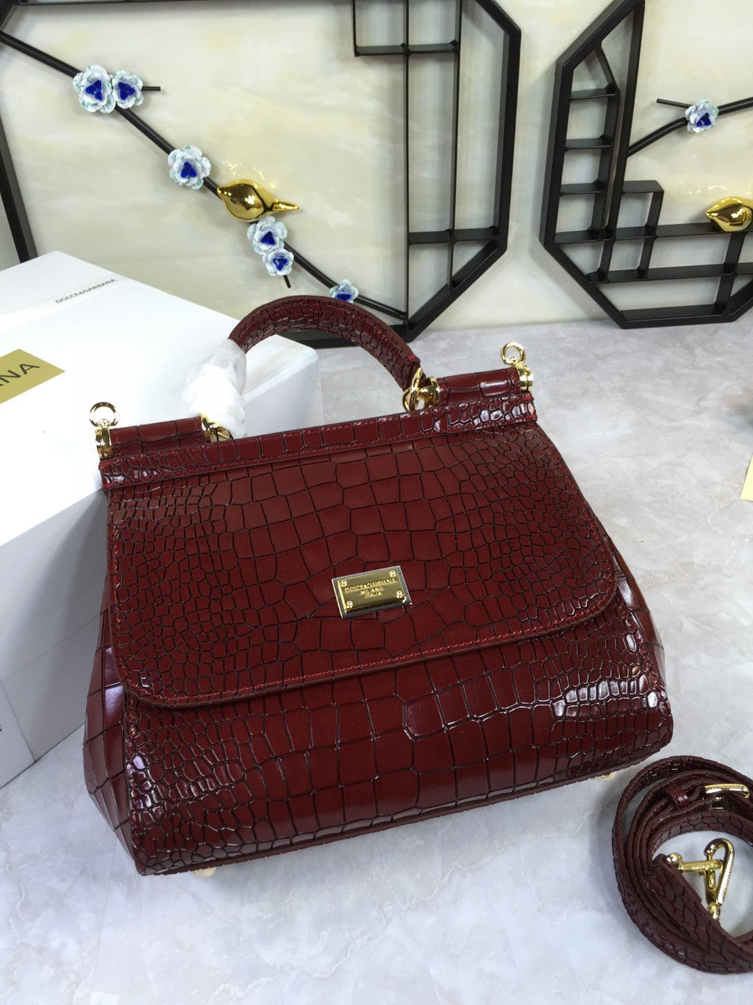 GLAMI MeGLAMIum Sicily Bag In Foiled CrocoGLAMIle-Print Burgundy For Women 10.2in/26cm GLAMI