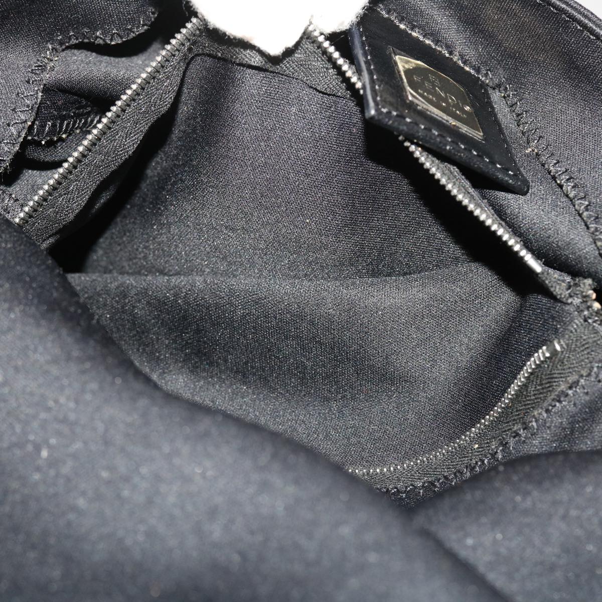 FENDI Mamma Baguette Shoulder Bag Nylon Leather Black 47383