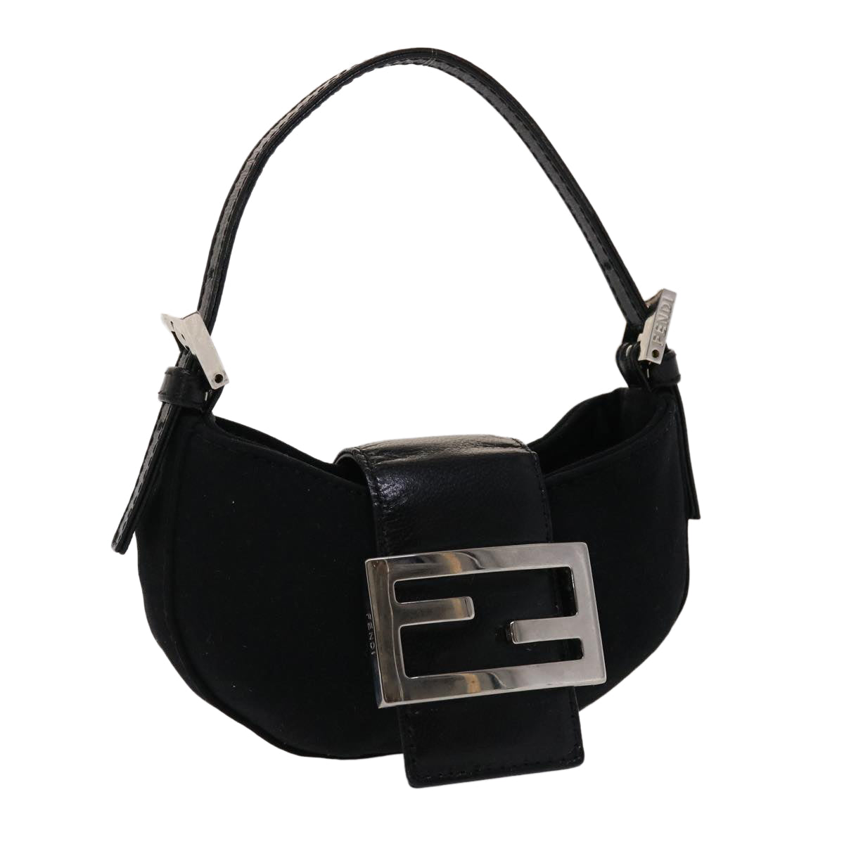 FENDI Mini Mamma Baguette Pouch Nylon Leather Black 47384