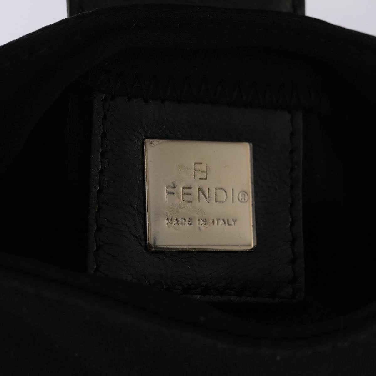 FENDI Mini Mamma Baguette Pouch Nylon Leather Black 47384