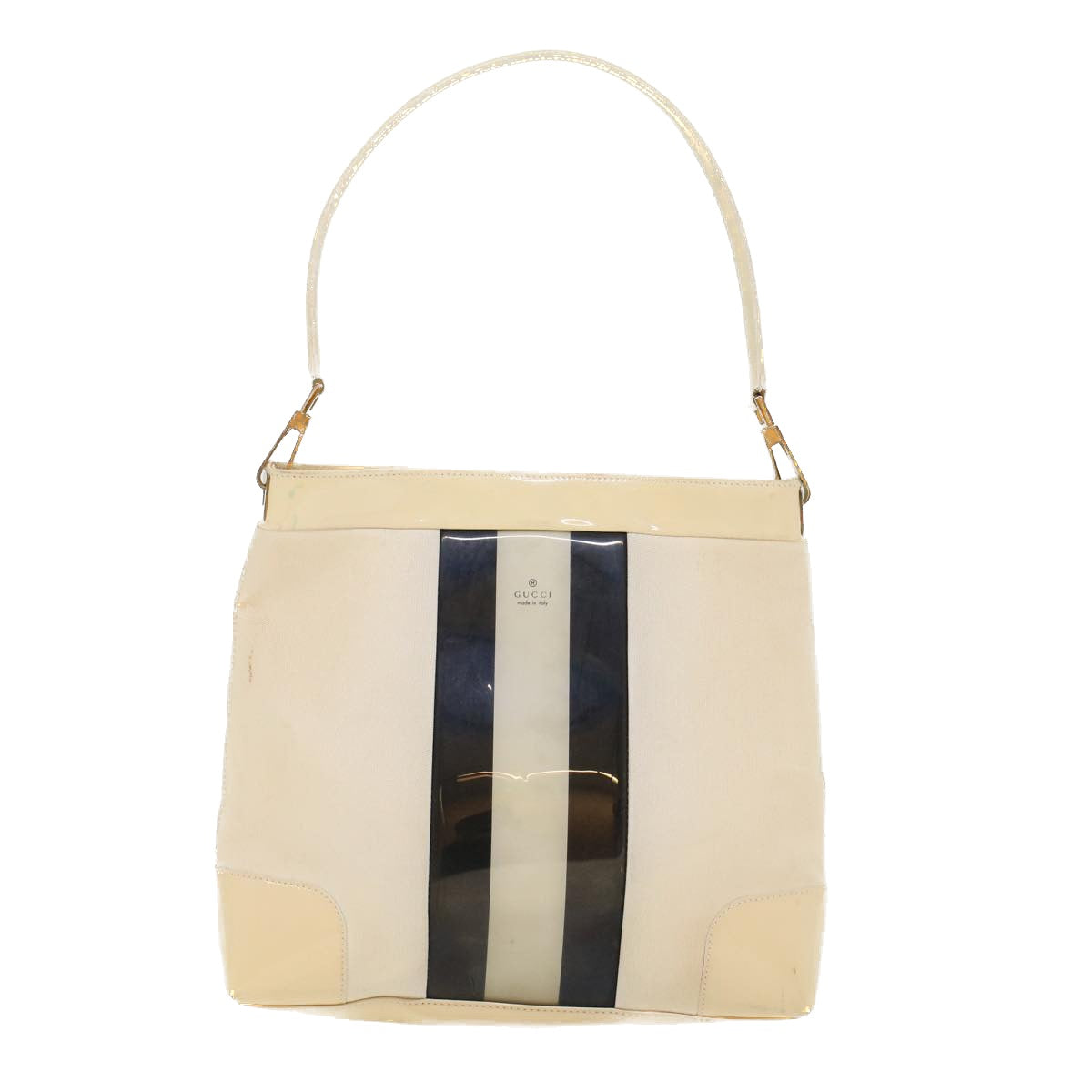 GUCCI Sherry Line Shoulder Bag Canvas Patent leather White 0014231 47407