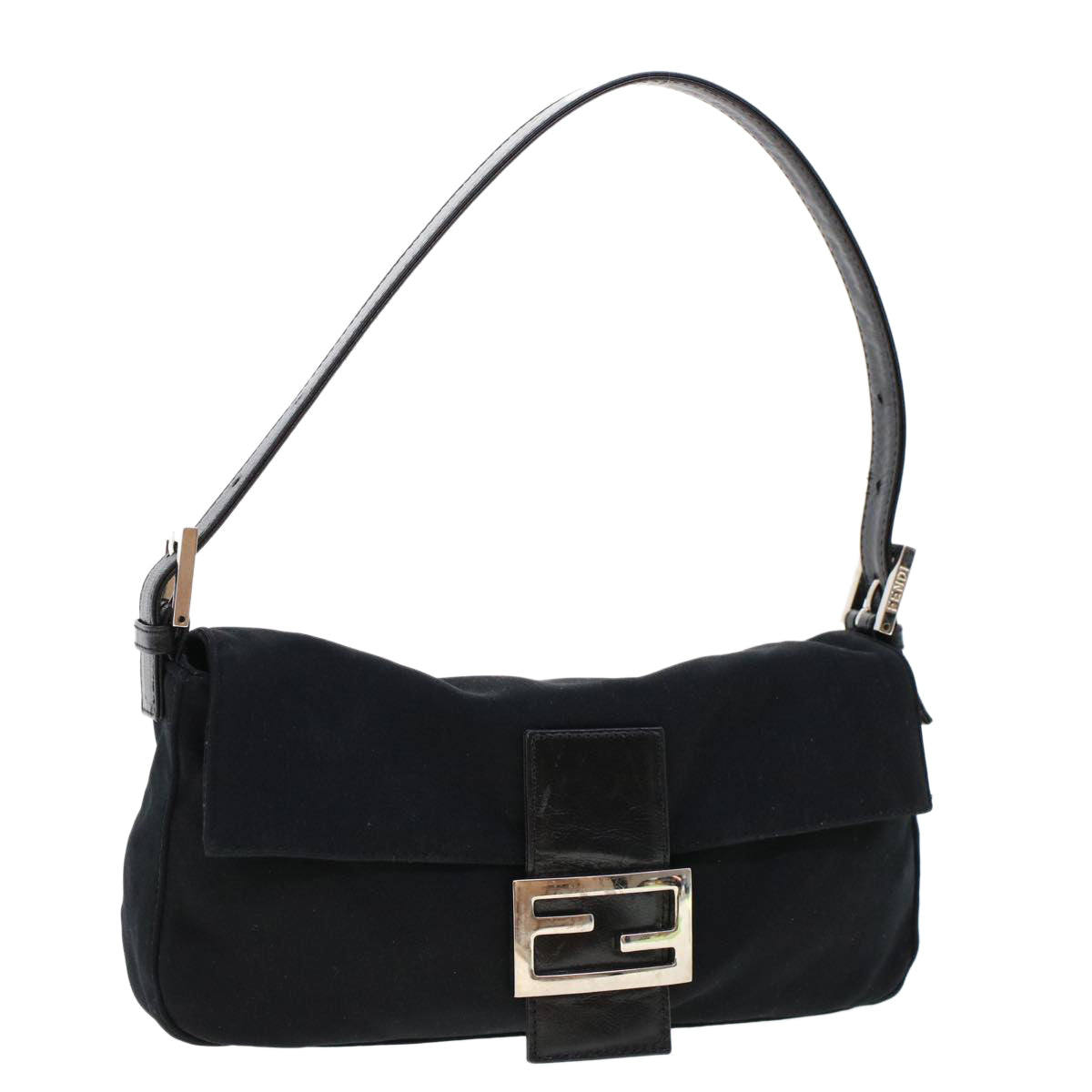 FENDI Mamma Baguette Shoulder Bag Nylon Leather Black 47648