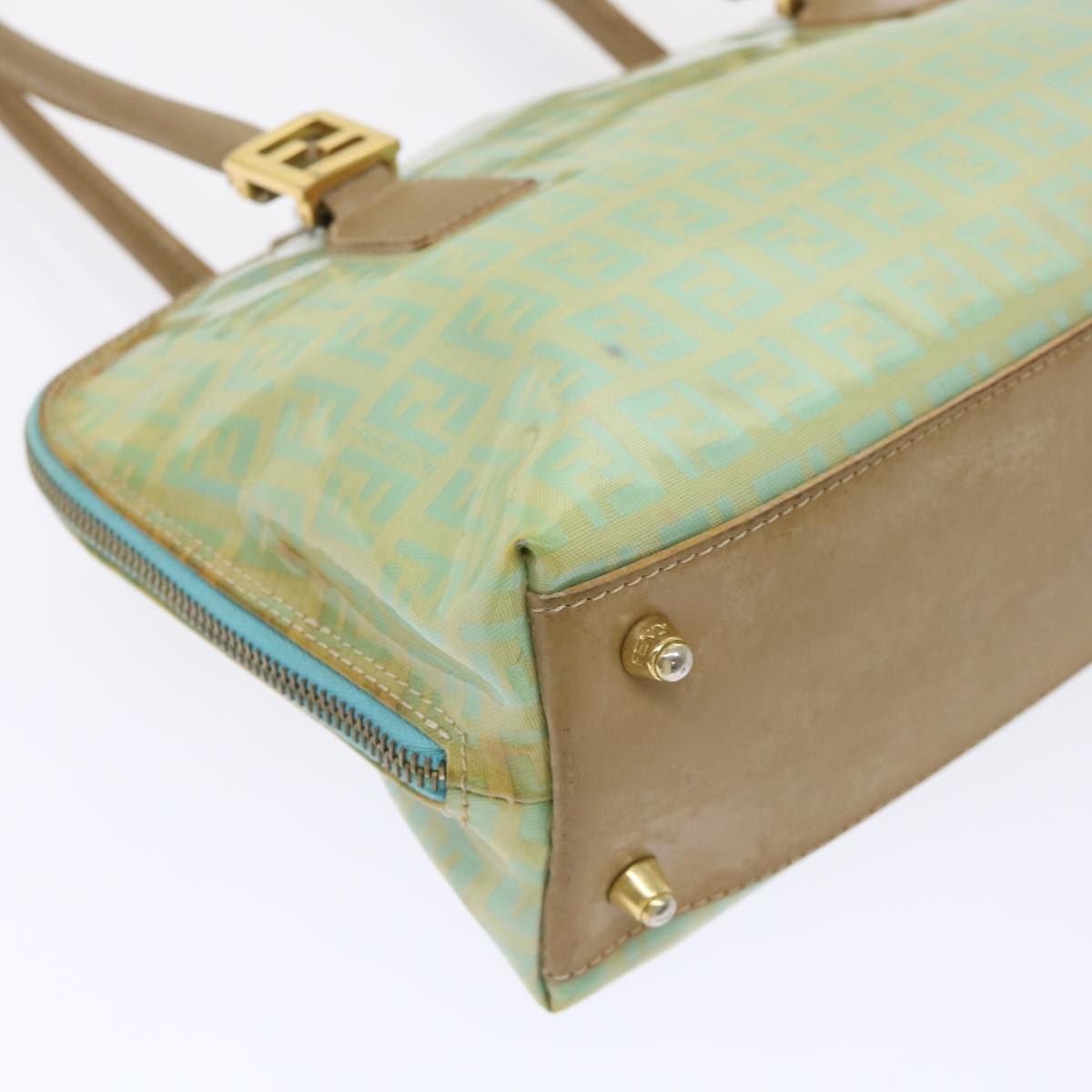 FENDI Zucchino Canvas Hand Bag Enamel Light Blue 47649
