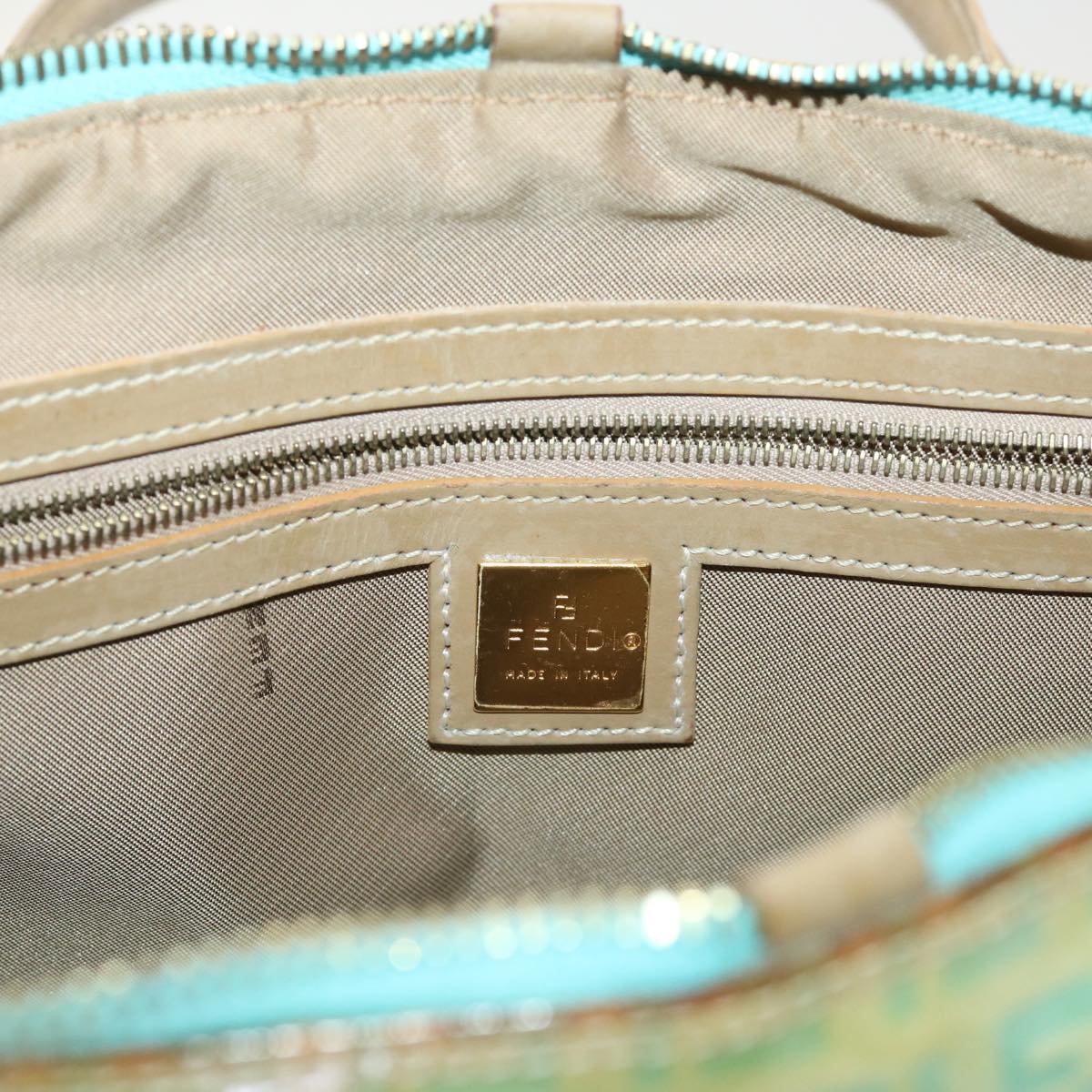FENDI Zucchino Canvas Hand Bag Enamel Light Blue 47649