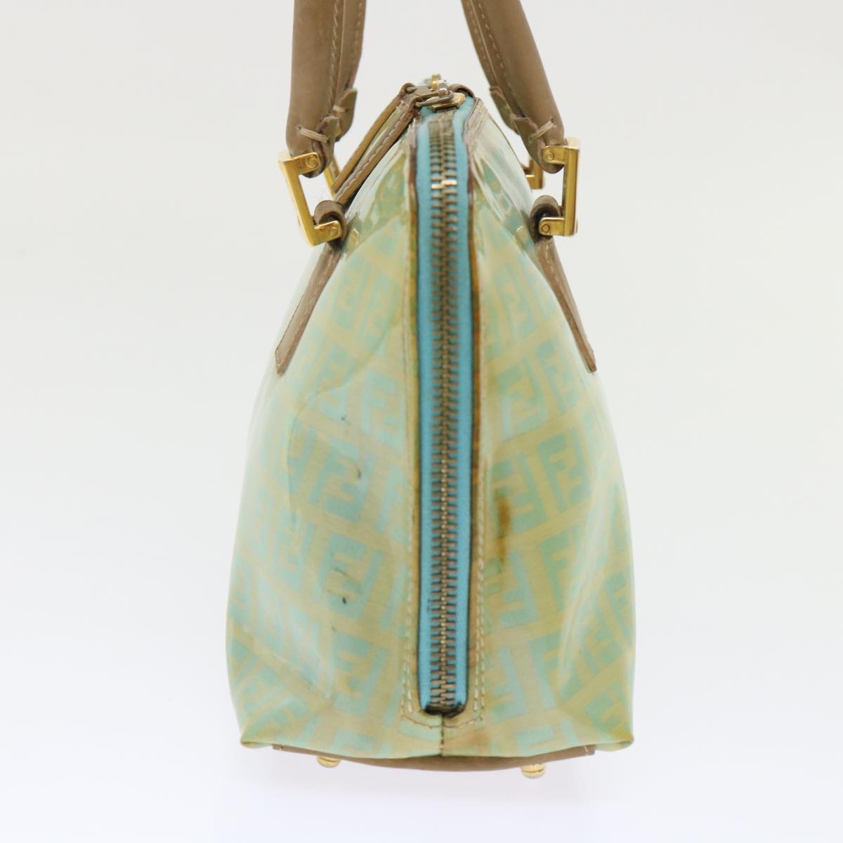 FENDI Zucchino Canvas Hand Bag Enamel Light Blue 47649