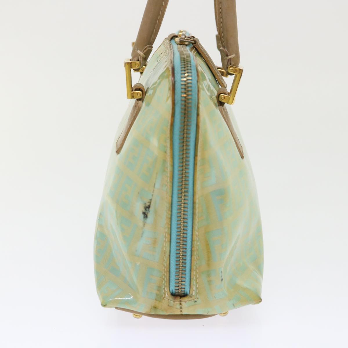 FENDI Zucchino Canvas Hand Bag Enamel Light Blue 47649