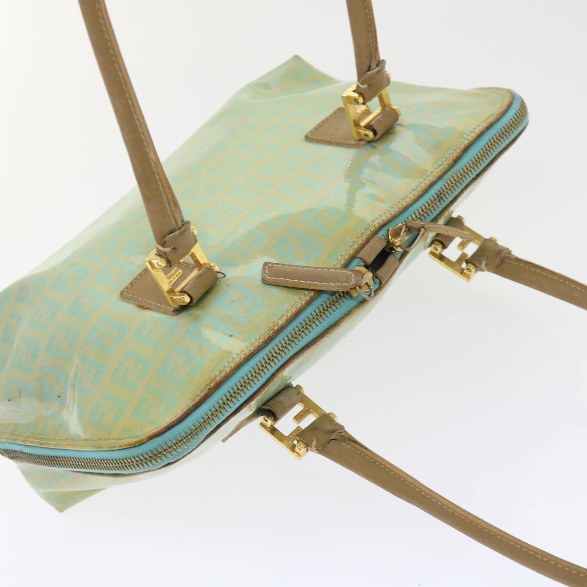 FENDI Zucchino Canvas Hand Bag Enamel Light Blue 47649