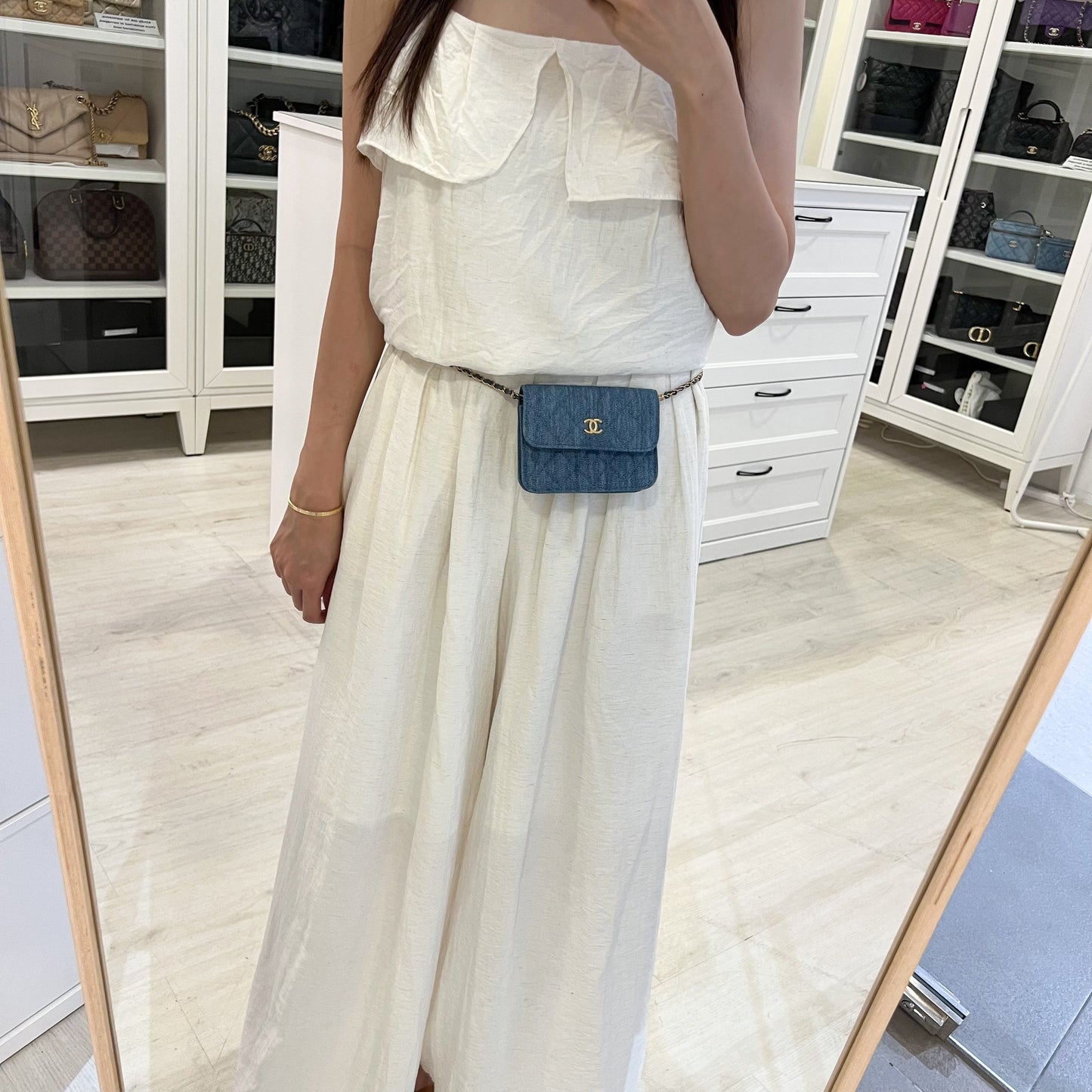 GLM-22C Pearl Crush Flap Coin Purse / Card Holder in Denim and AGHW