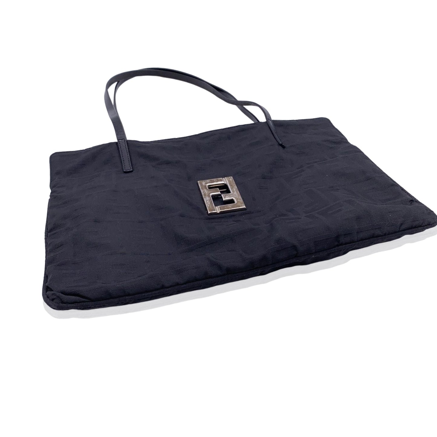 FENDI Black Monogram Canvas Cut Out Ff Logo Tote Bag