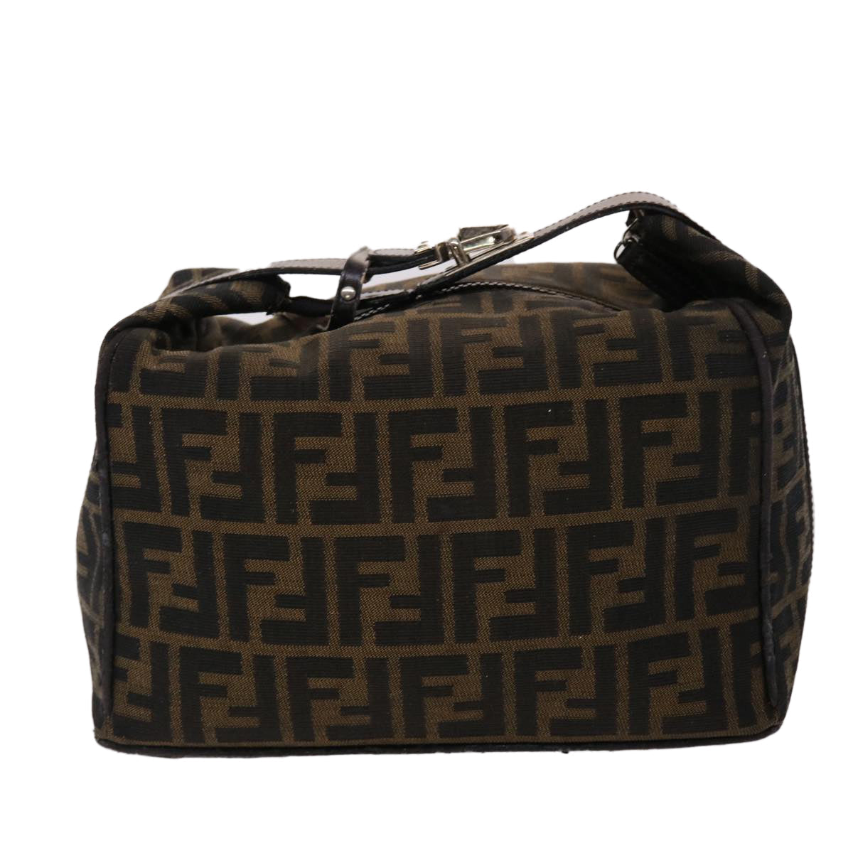 FENDI Zucca Canvas Vanity Hand Bag Nylon Brown Black 48013