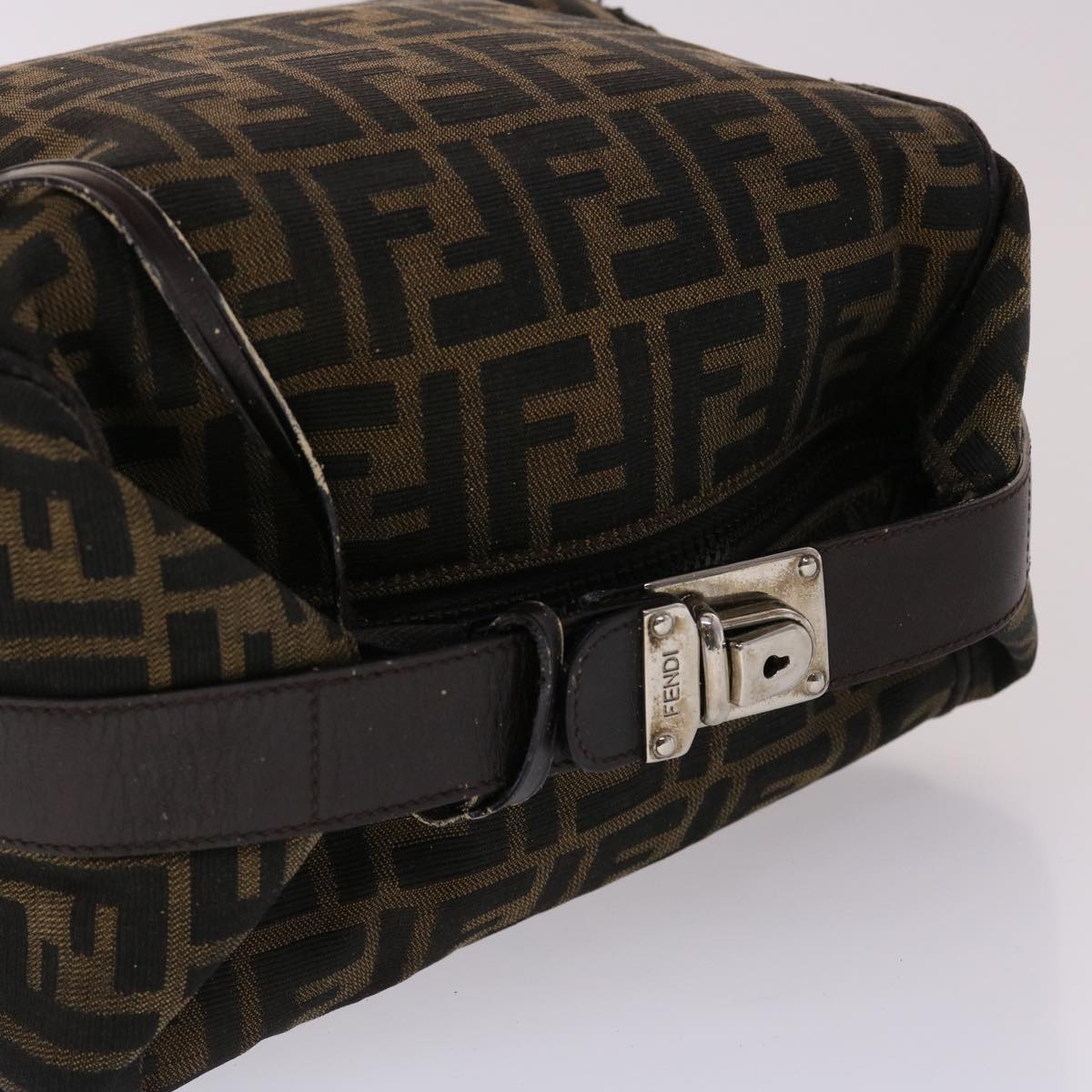 FENDI Zucca Canvas Vanity Hand Bag Nylon Brown Black 48013