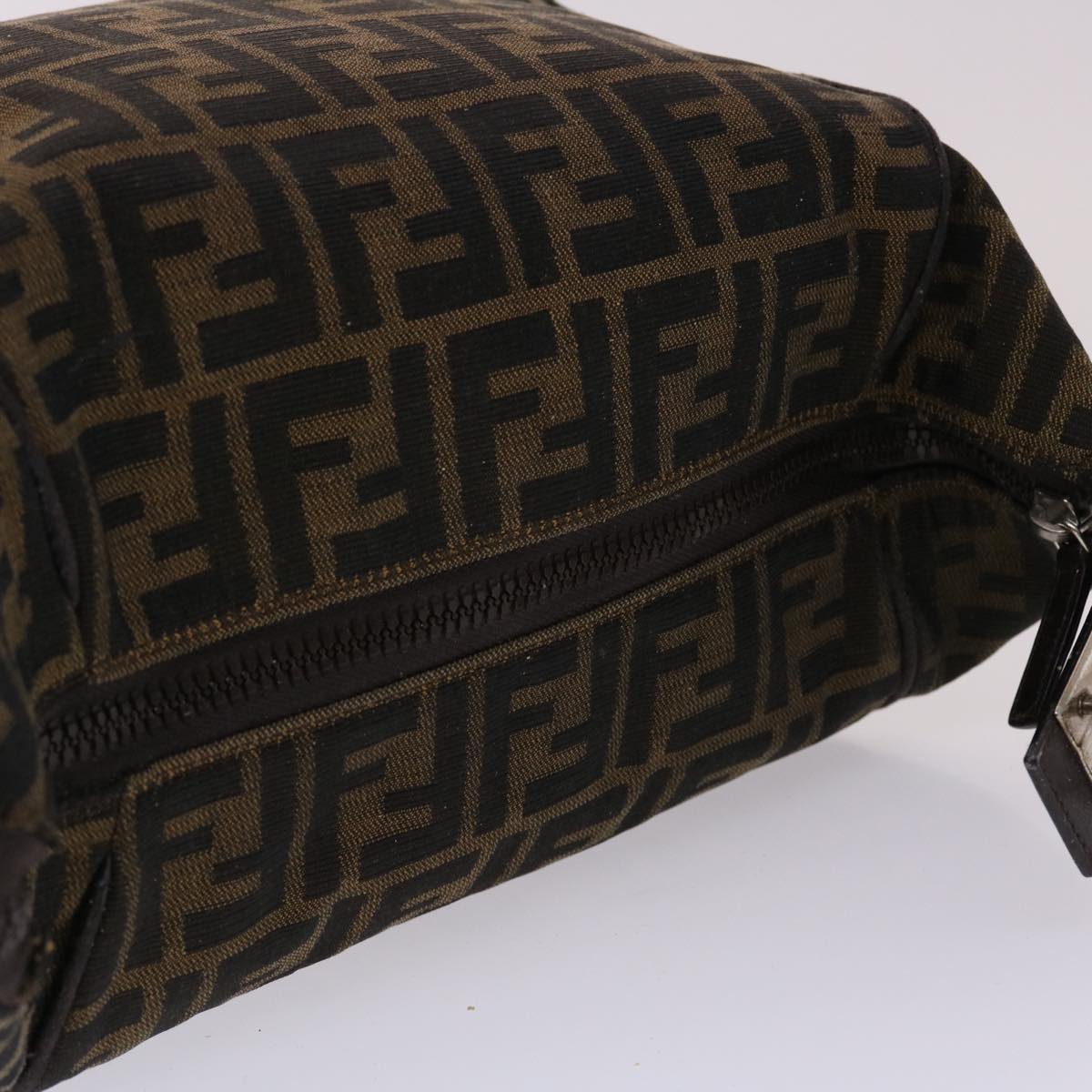 FENDI Zucca Canvas Vanity Hand Bag Nylon Brown Black 48013
