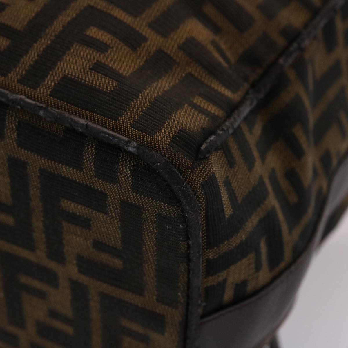 FENDI Zucca Canvas Vanity Hand Bag Nylon Brown Black 48013