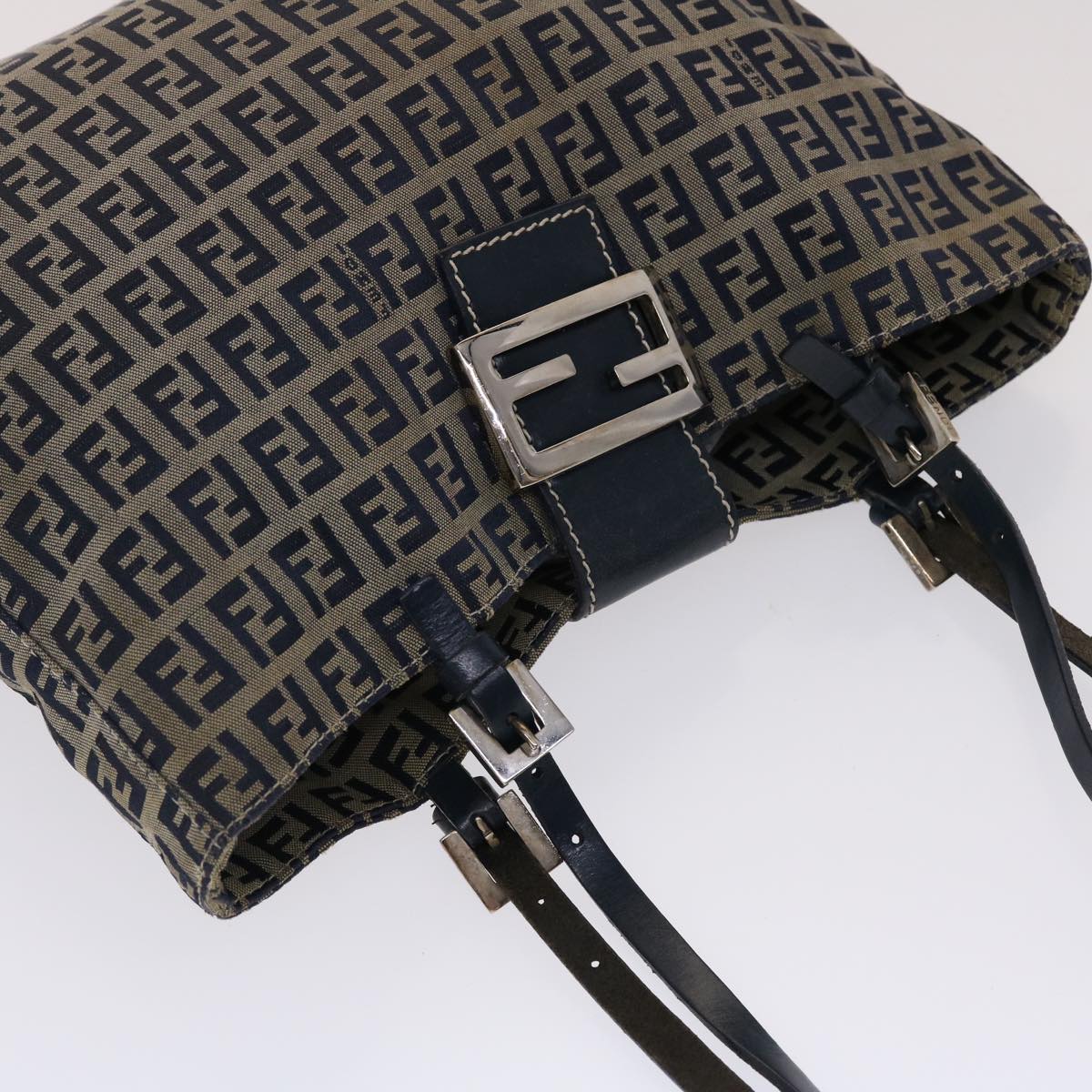 FENDI Zucchino Canvas Mamma Baguette Shoulder Bag Nylon Navy 48016
