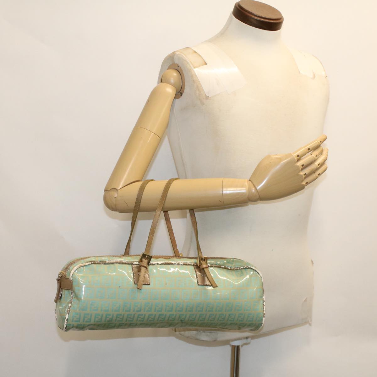 FENDI Zucchino Canvas Hand Bag Coated Canvas Light Blue 48018