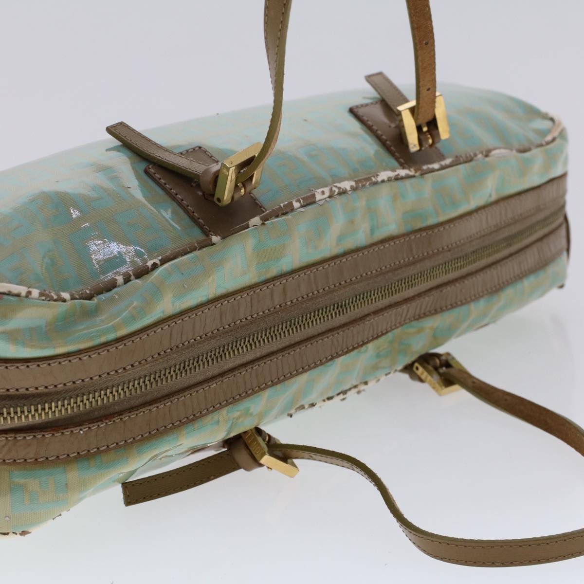 FENDI Zucchino Canvas Hand Bag Coated Canvas Light Blue 48018