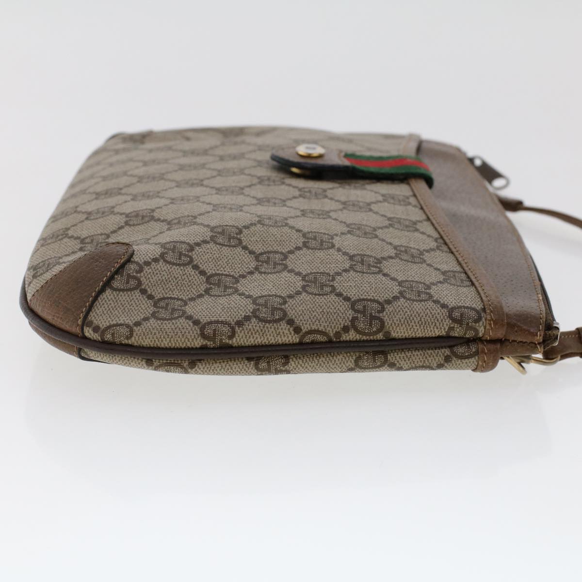 GUCCI GG Canvas Web Sherry Line Shoulder Bag PVC Leather Beige Green 48122