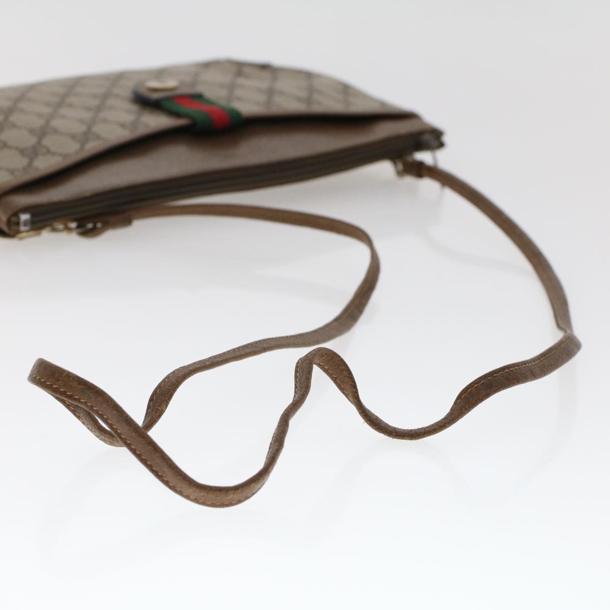 GUCCI GG Canvas Web Sherry Line Shoulder Bag PVC Leather Beige Green 48122
