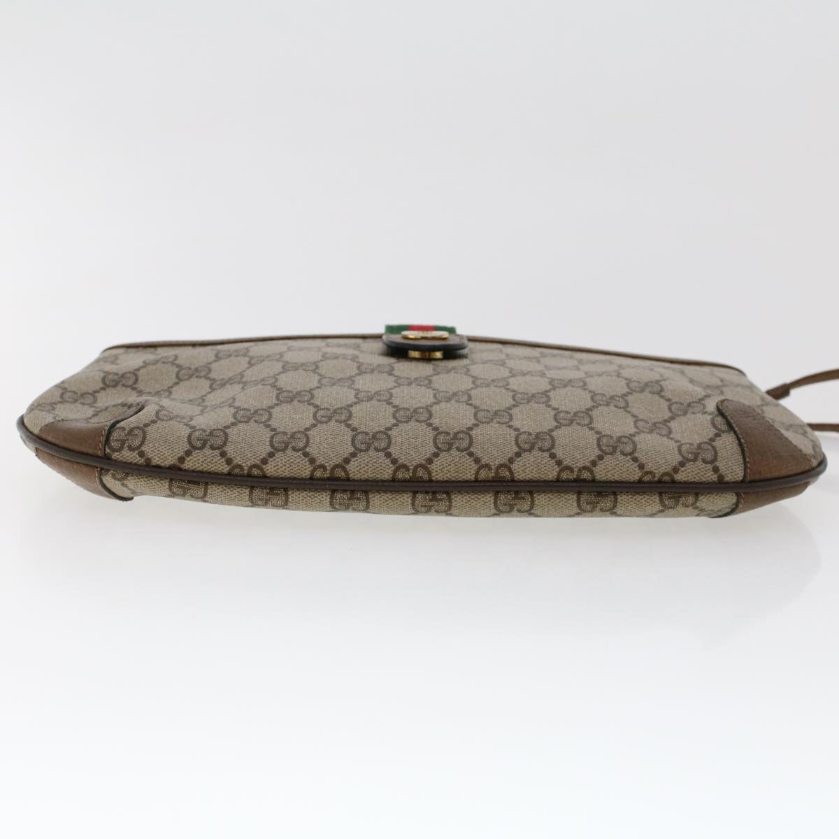 GUCCI GG Canvas Web Sherry Line Shoulder Bag PVC Leather Beige Green 48122