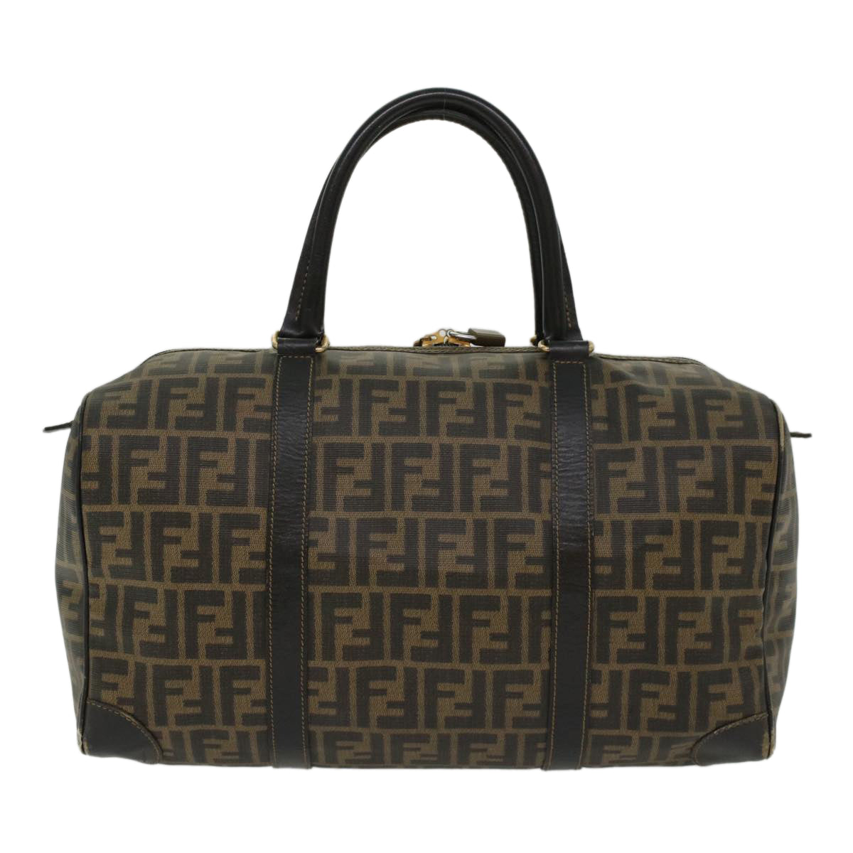 FENDI Zucca Canvas Boston Bag PVC Leather Brown Black 48144