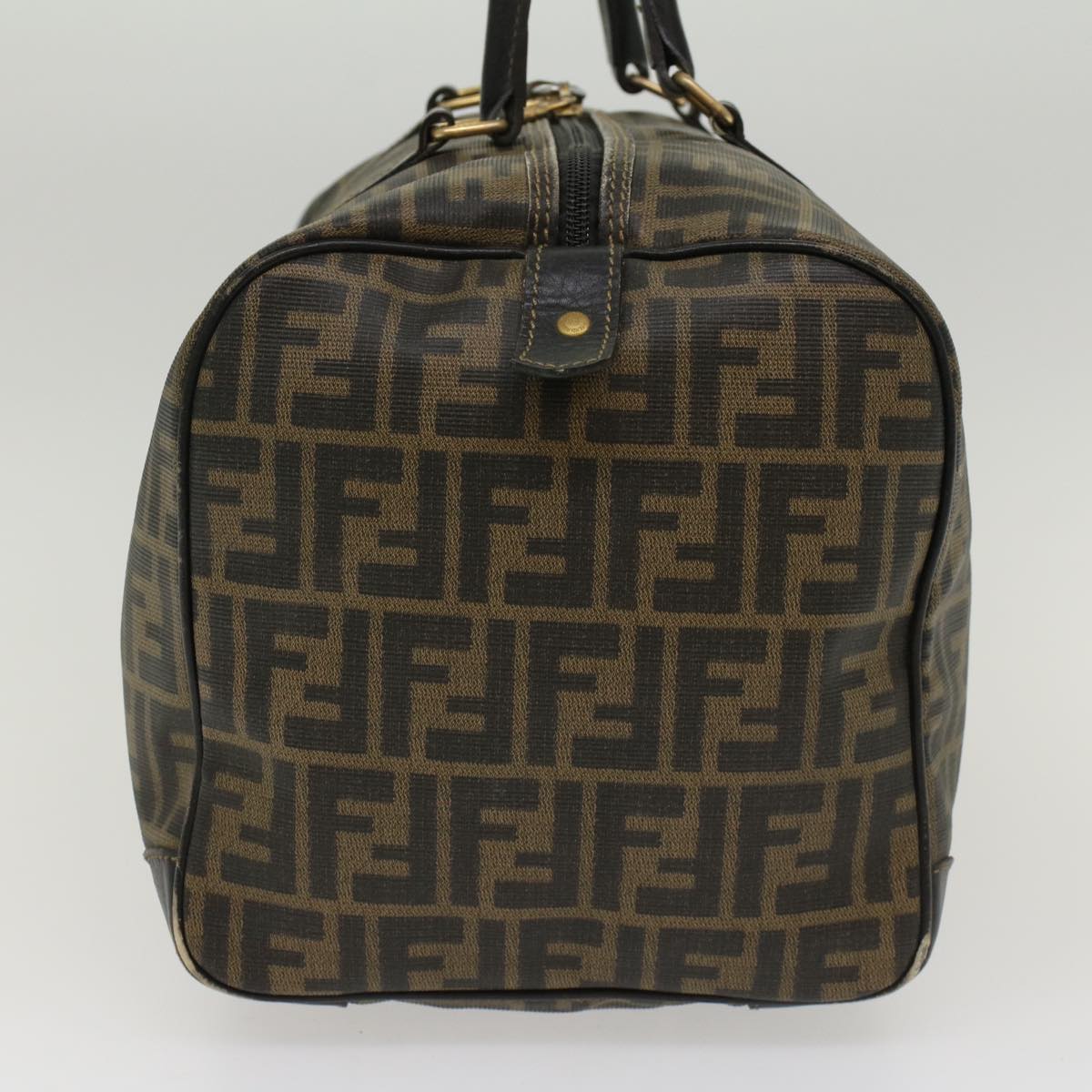 FENDI Zucca Canvas Boston Bag PVC Leather Brown Black 48144