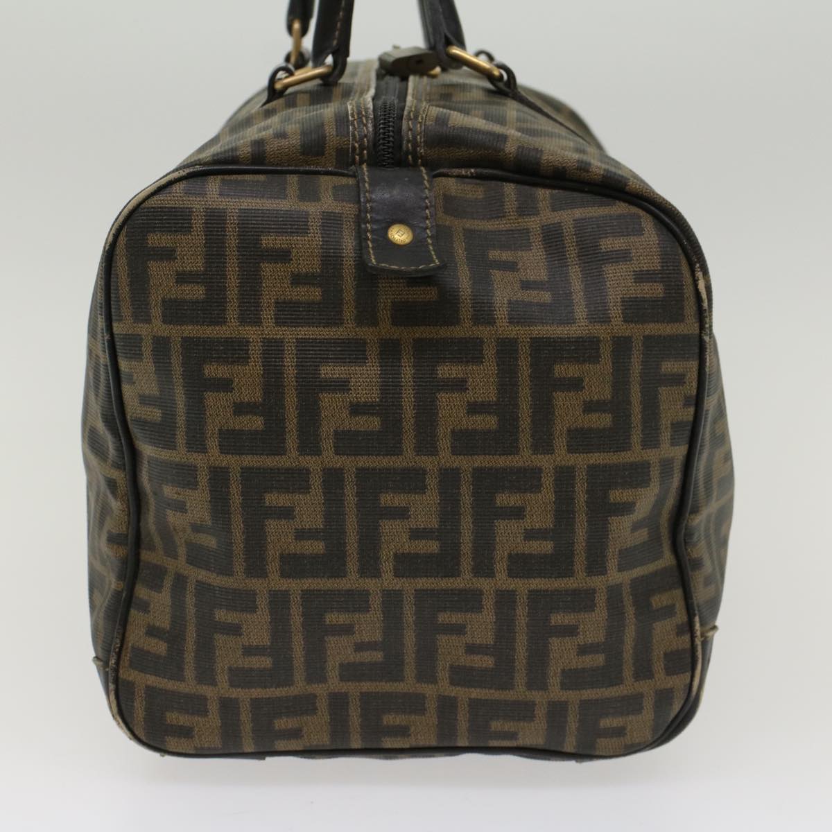 FENDI Zucca Canvas Boston Bag PVC Leather Brown Black 48144