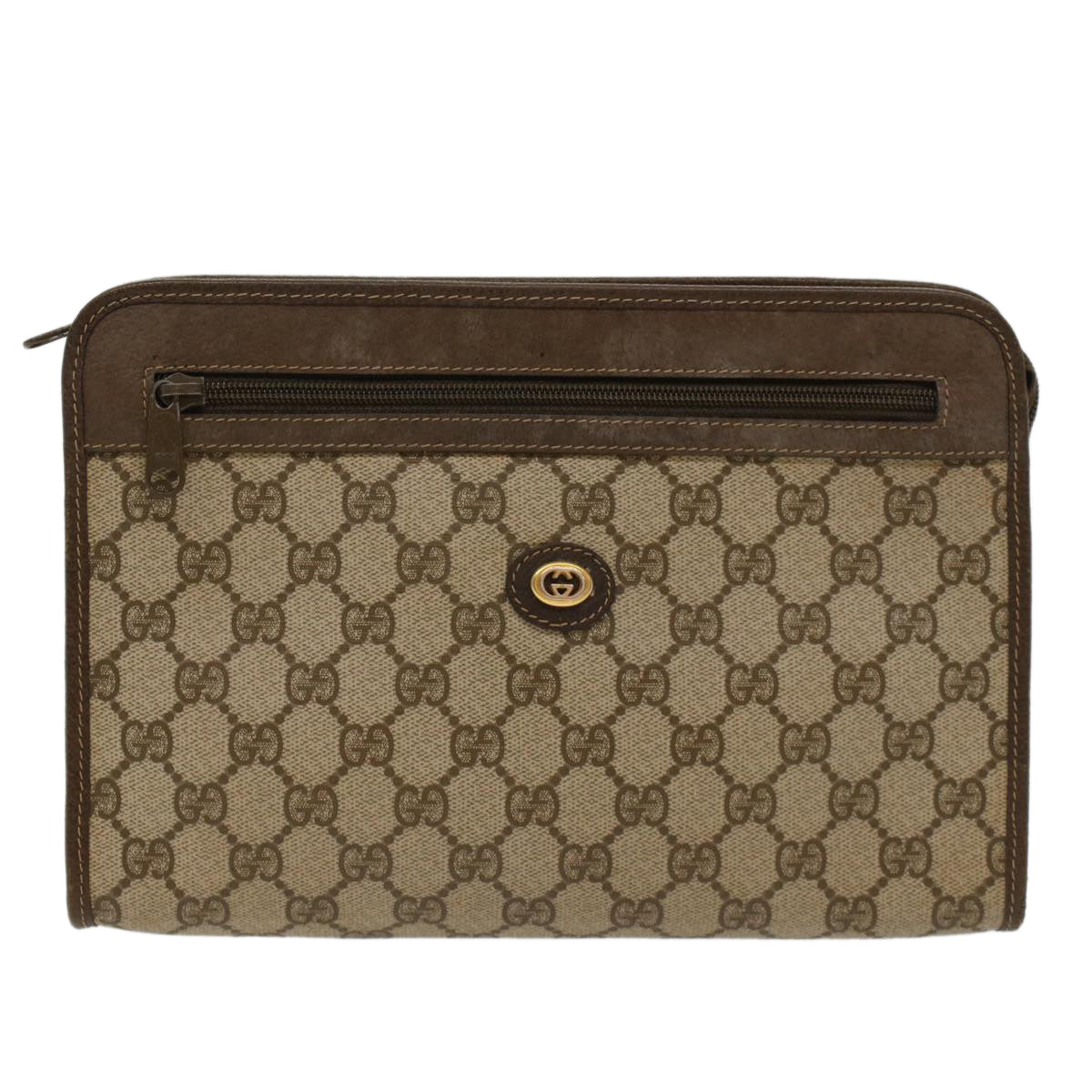 GUCCI GG Canvas Clutch Bag PVC Leather Beige 97.01.037 48147