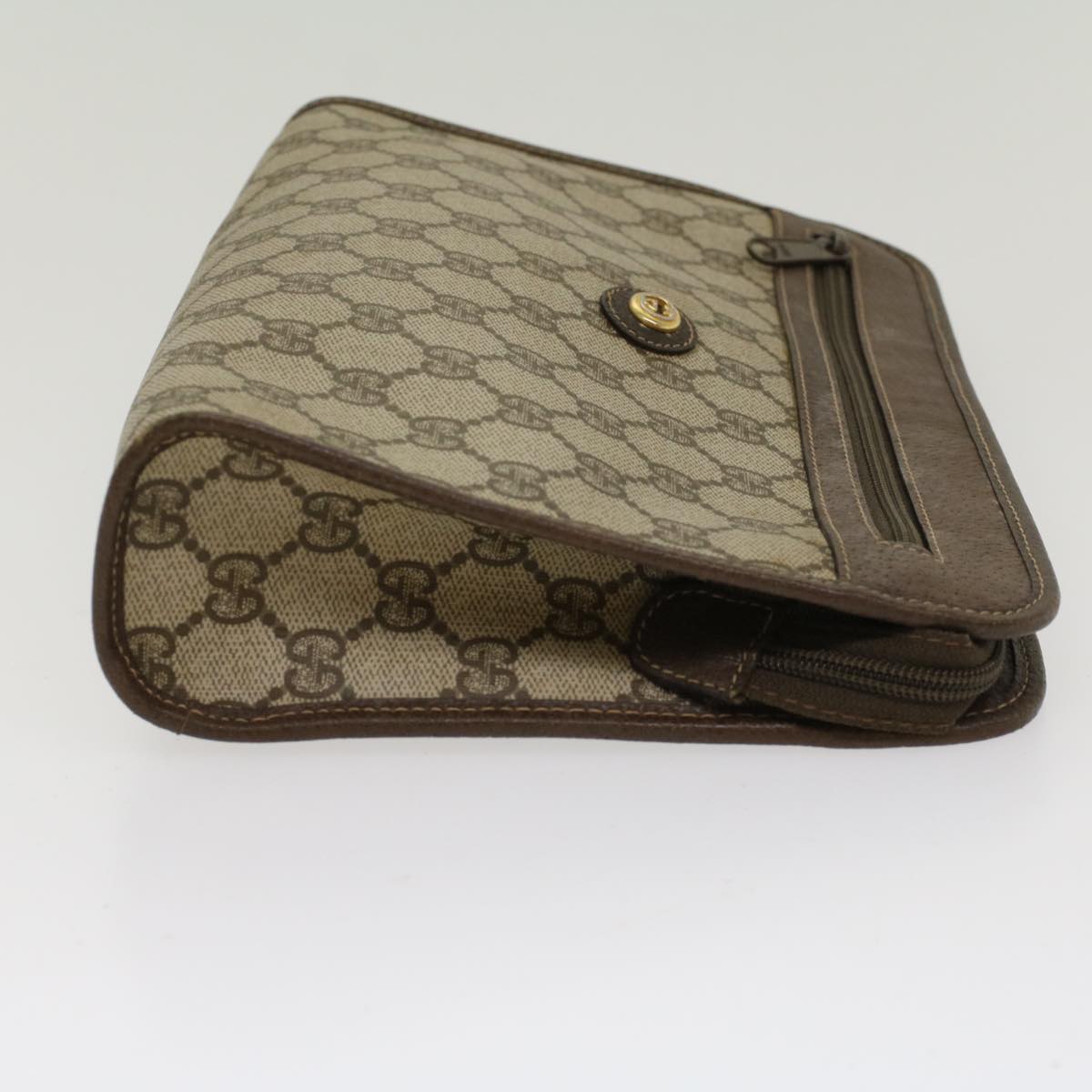 GUCCI GG Canvas Clutch Bag PVC Leather Beige 97.01.037 48147
