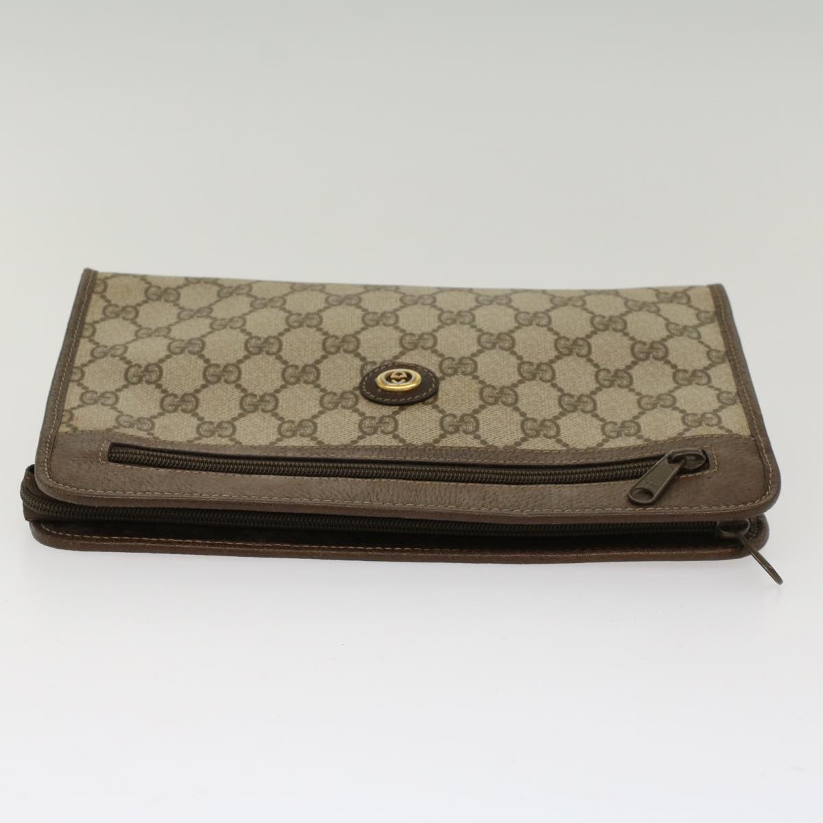 GUCCI GG Canvas Clutch Bag PVC Leather Beige 97.01.037 48147