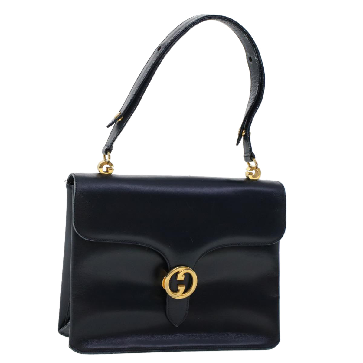 GUCCI Interlocking Hand Bag Leather Navy 48149