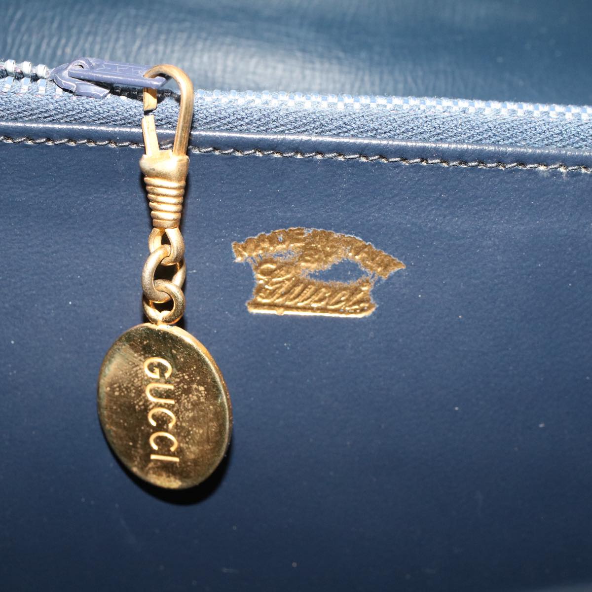 GUCCI Interlocking Hand Bag Leather Navy 48149