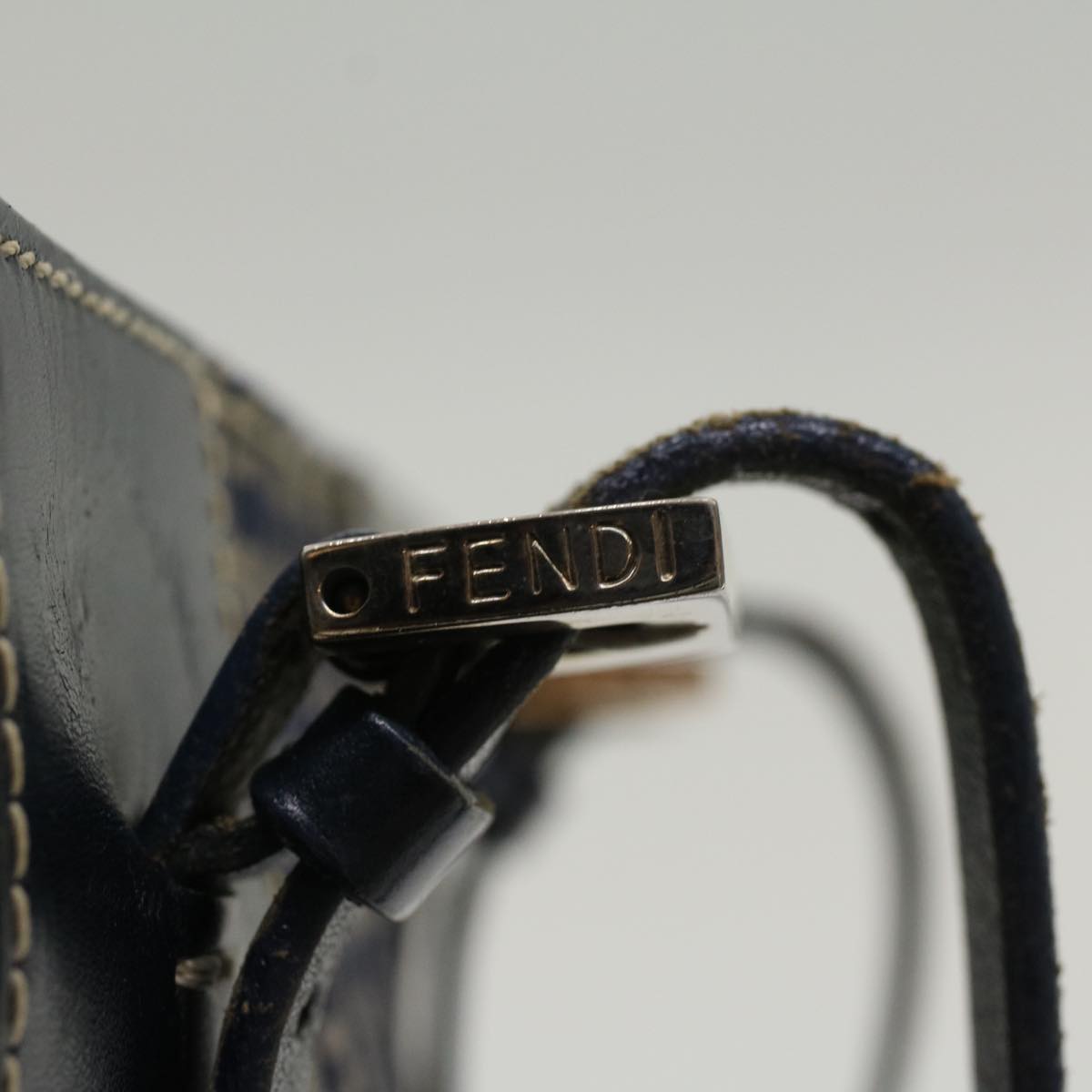 FENDI Zucchino Canvas Shoulder Bag Nylon Navy 48160