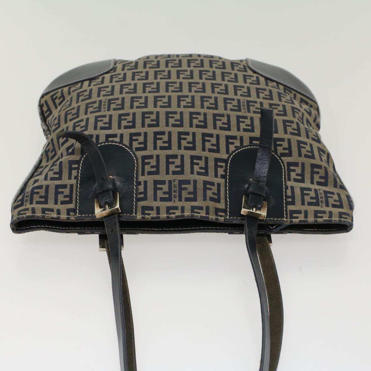 FENDI Zucchino Canvas Shoulder Bag Nylon Navy 48160
