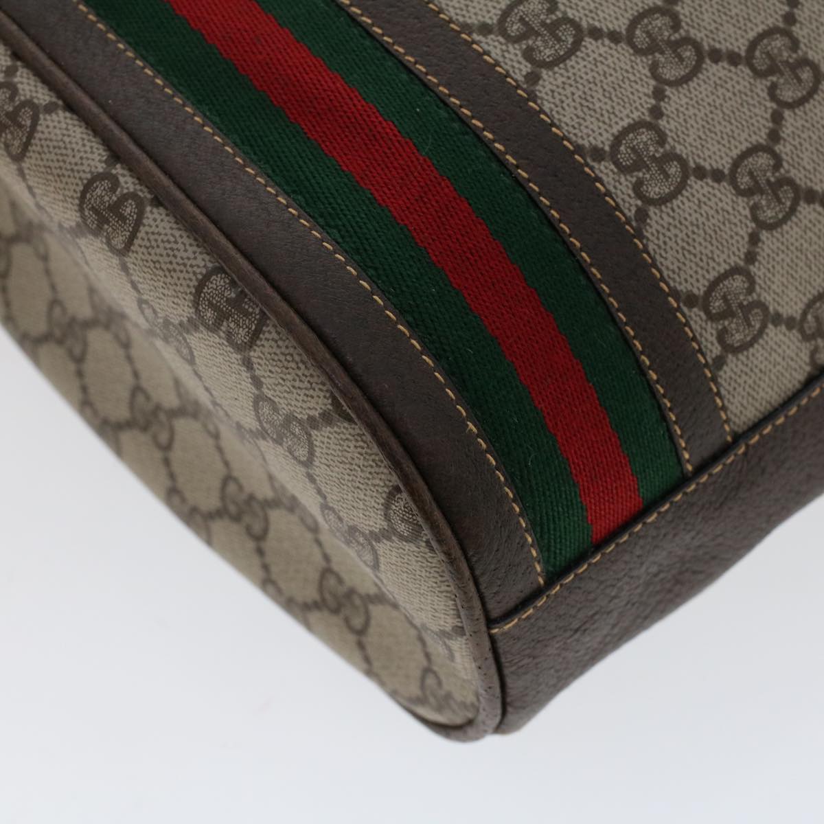 GUCCI GG Canvas Web Sherry Line Shoulder Bag PVC Leather Beige Green 48163
