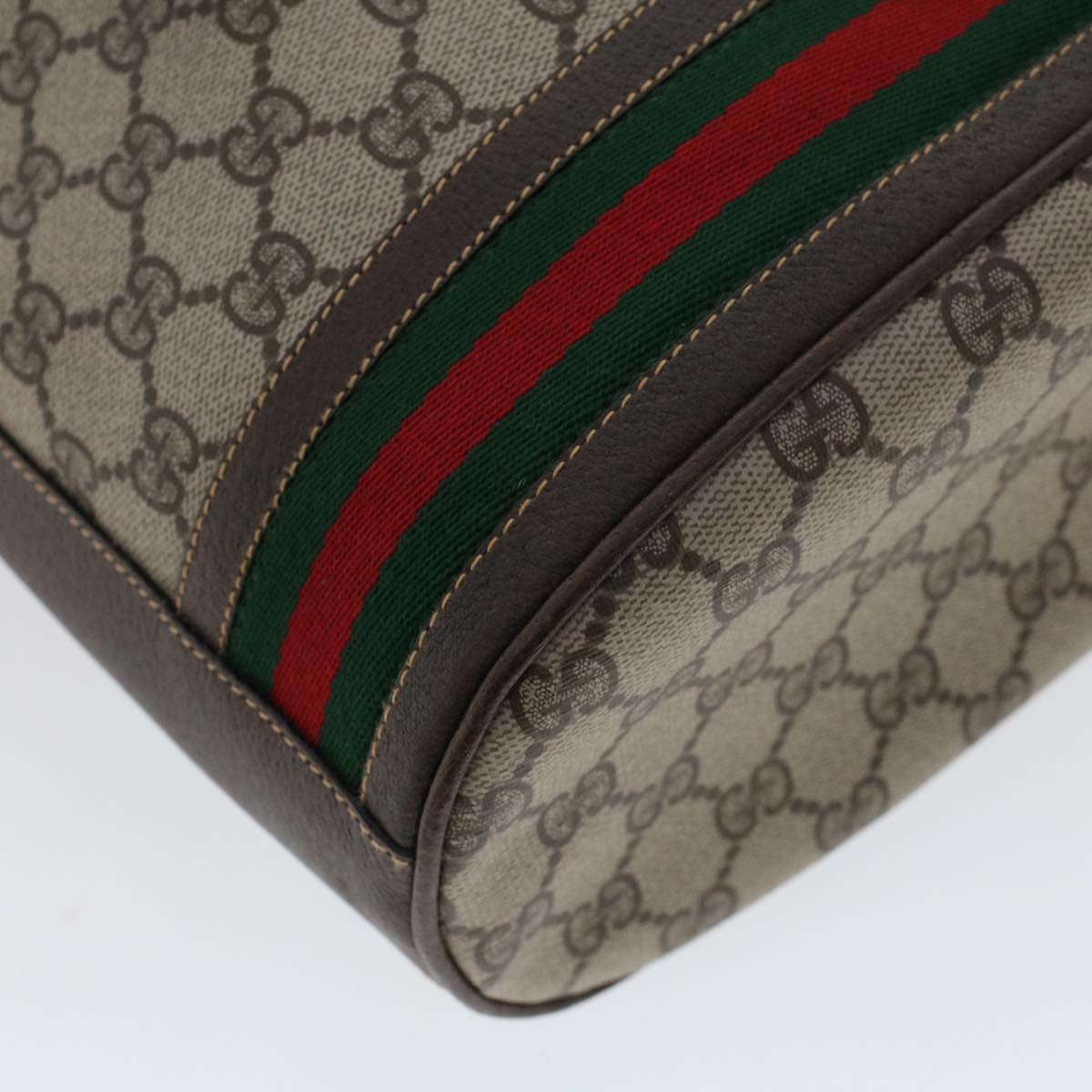 GUCCI GG Canvas Web Sherry Line Shoulder Bag PVC Leather Beige Green 48163