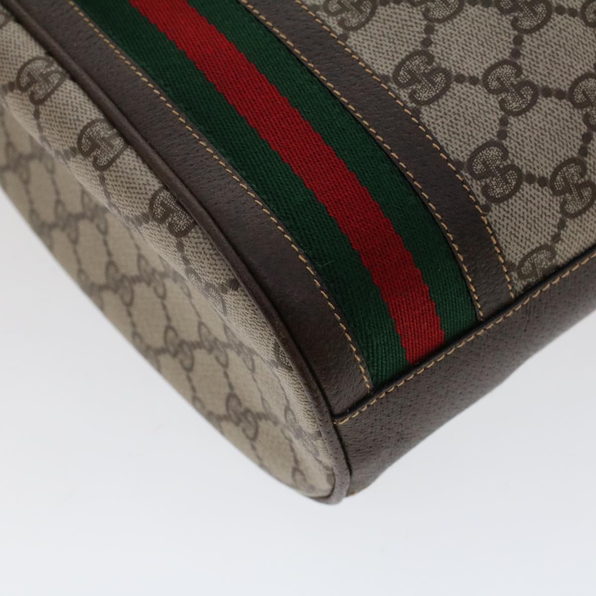 GUCCI GG Canvas Web Sherry Line Shoulder Bag PVC Leather Beige Green 48163