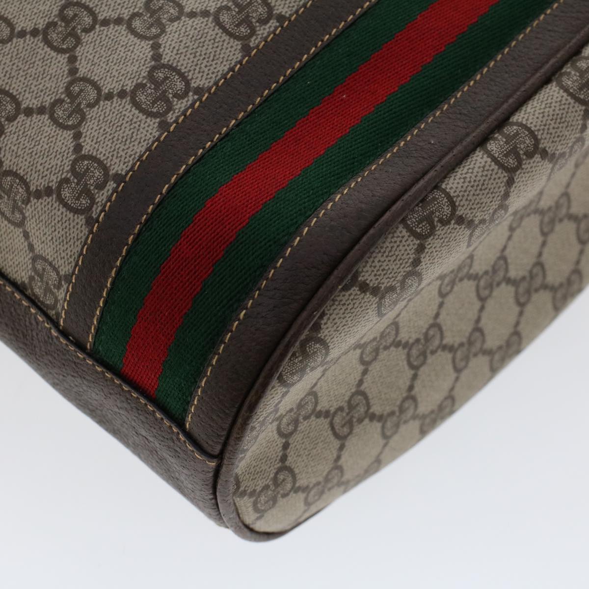 GUCCI GG Canvas Web Sherry Line Shoulder Bag PVC Leather Beige Green 48163