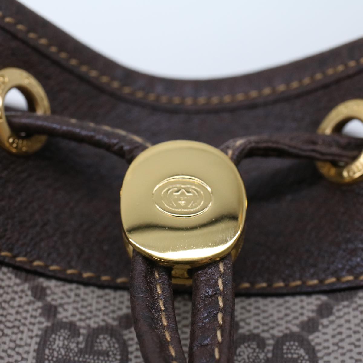 GUCCI GG Canvas Web Sherry Line Shoulder Bag PVC Leather Beige Green 48163