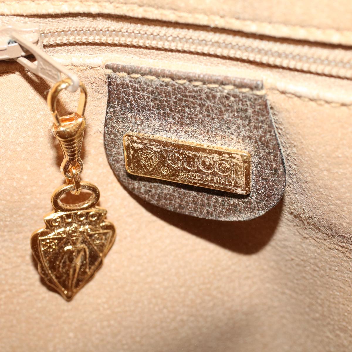 GUCCI GG Canvas Web Sherry Line Shoulder Bag PVC Leather Beige Green 48163