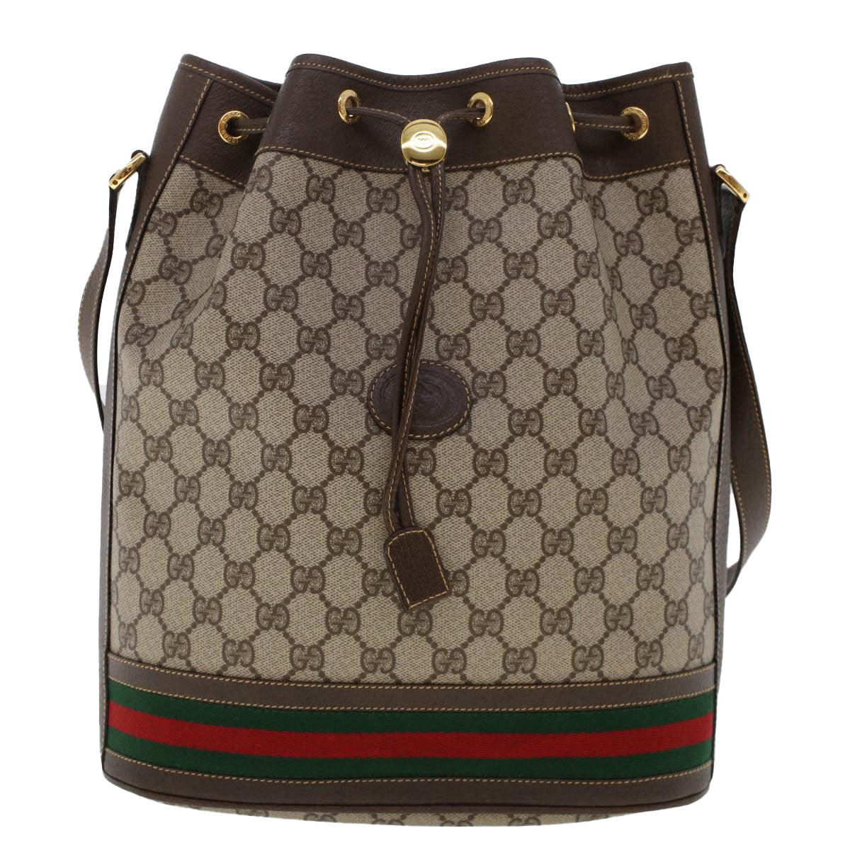 GUCCI GG Canvas Web Sherry Line Shoulder Bag PVC Leather Beige Green 48163