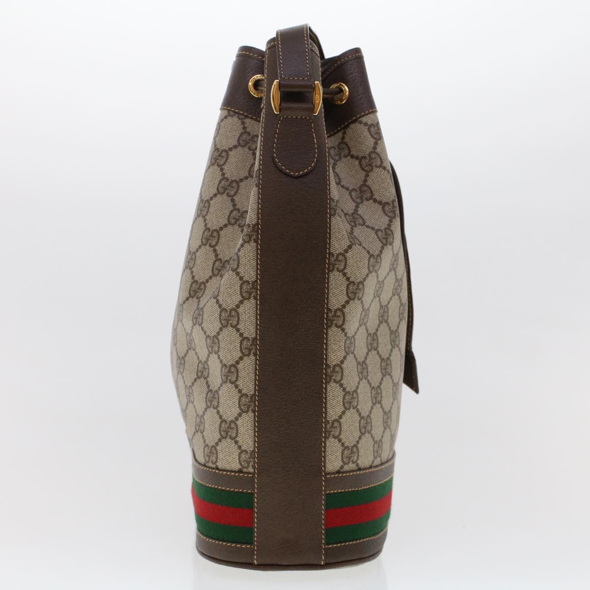 GUCCI GG Canvas Web Sherry Line Shoulder Bag PVC Leather Beige Green 48163