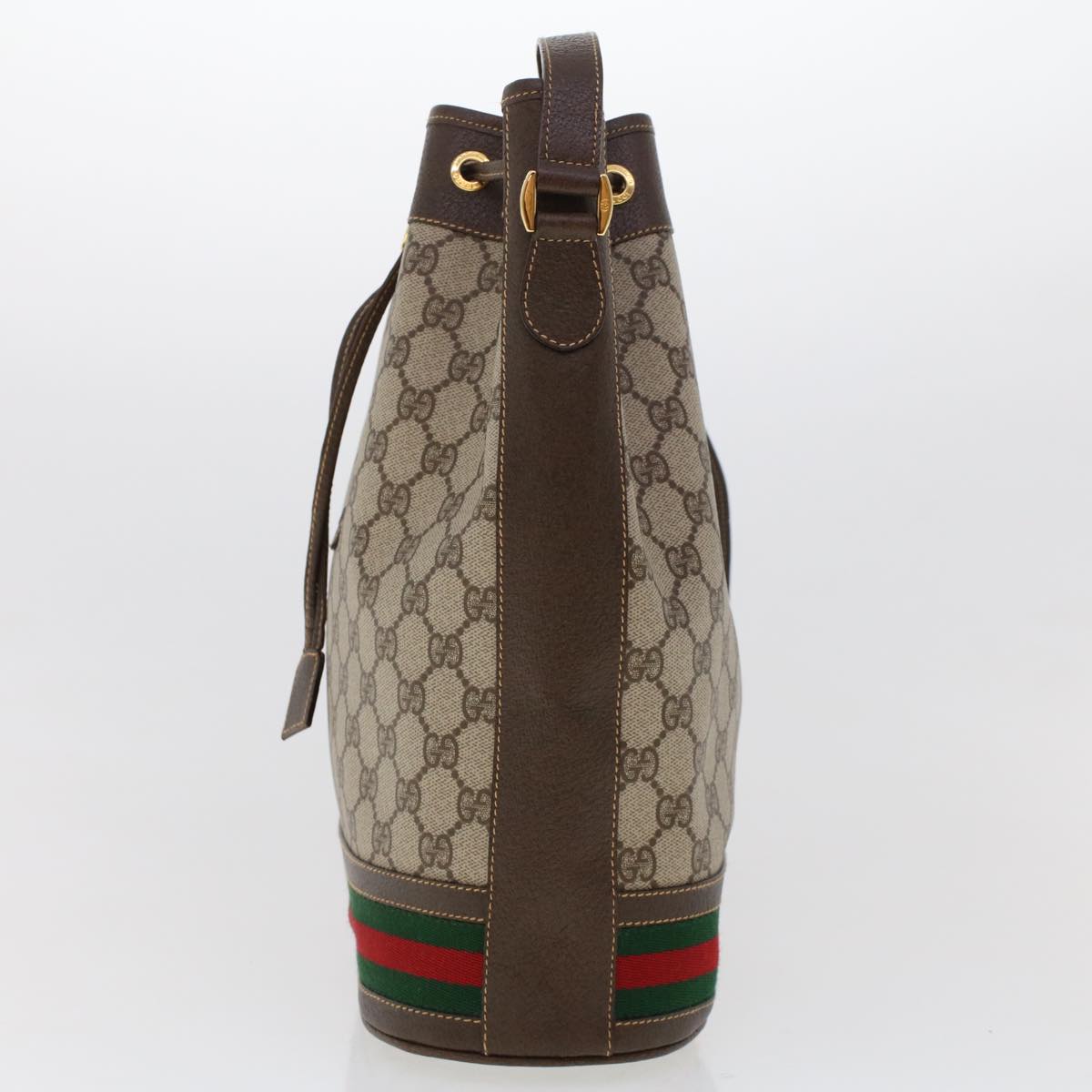 GUCCI GG Canvas Web Sherry Line Shoulder Bag PVC Leather Beige Green 48163