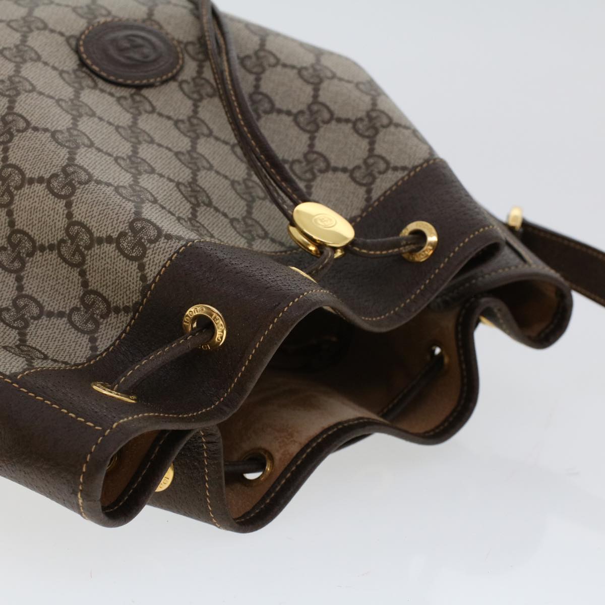 GUCCI GG Canvas Web Sherry Line Shoulder Bag PVC Leather Beige Green 48163