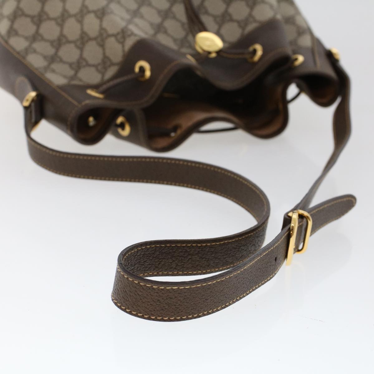 GUCCI GG Canvas Web Sherry Line Shoulder Bag PVC Leather Beige Green 48163