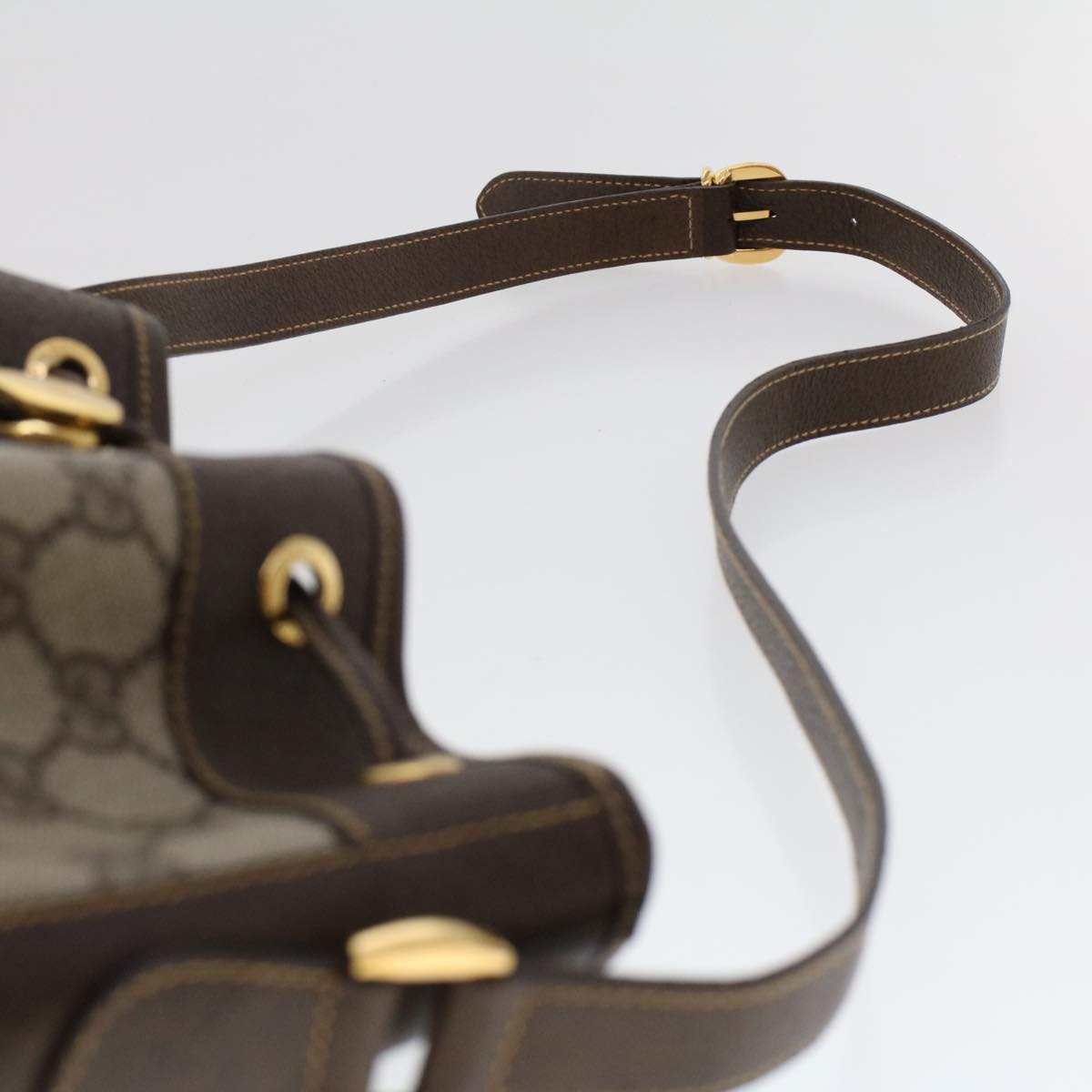 GUCCI GG Canvas Web Sherry Line Shoulder Bag PVC Leather Beige Green 48163