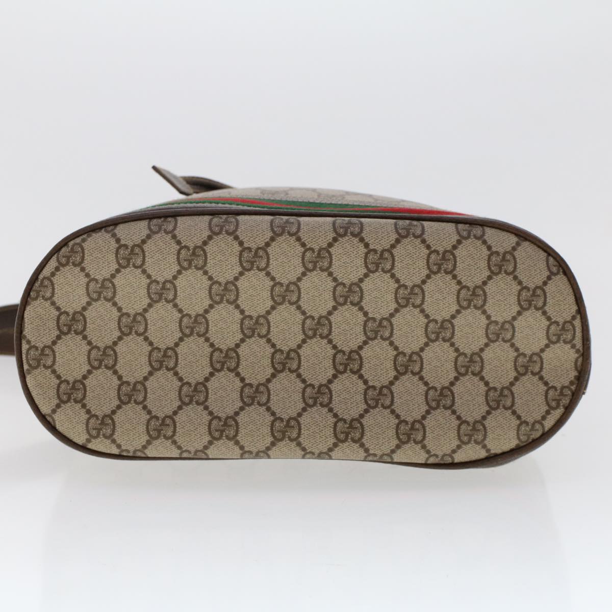 GUCCI GG Canvas Web Sherry Line Shoulder Bag PVC Leather Beige Green 48163