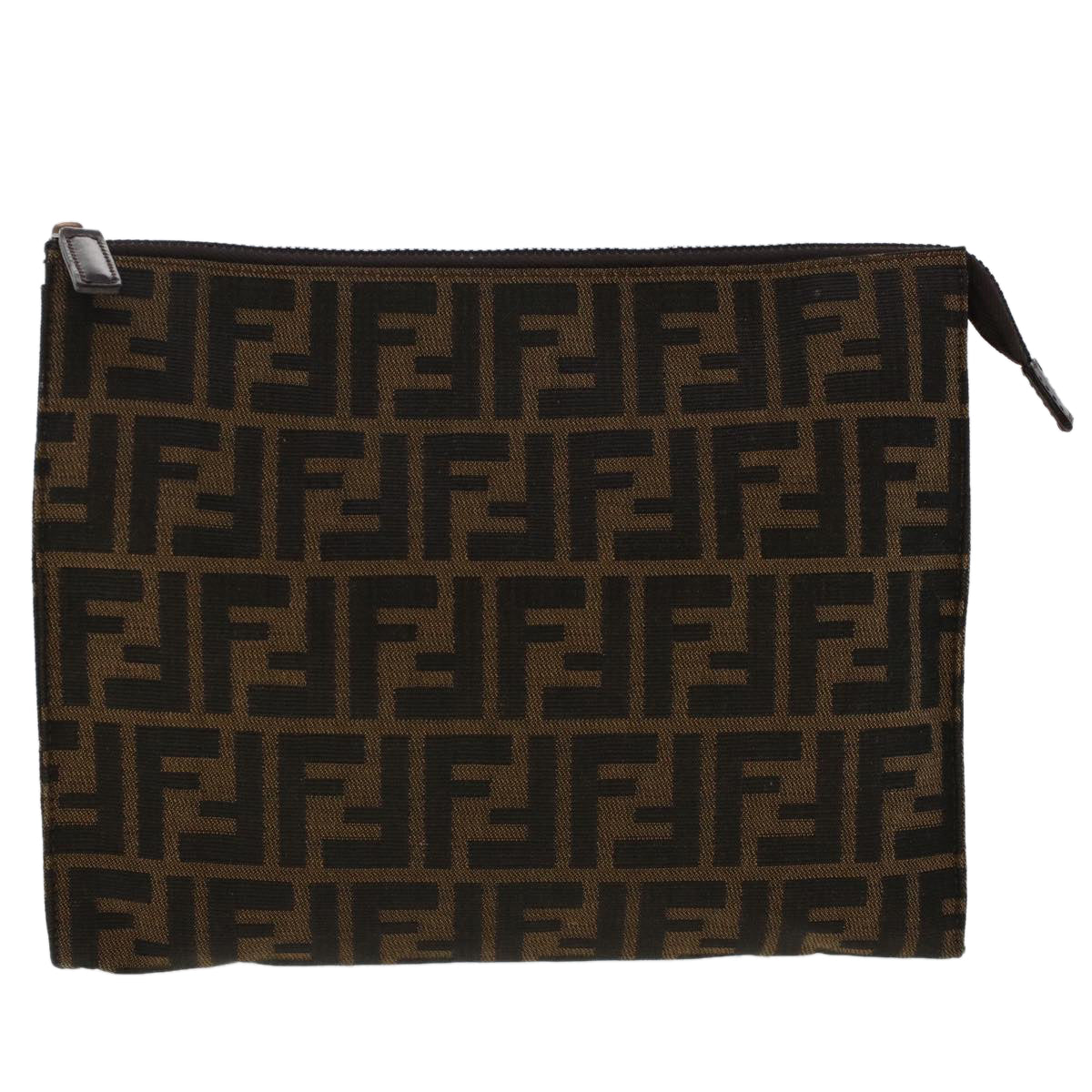 FENDI Zucca Canvas Clutch Bag Nylon Brown Black 48211