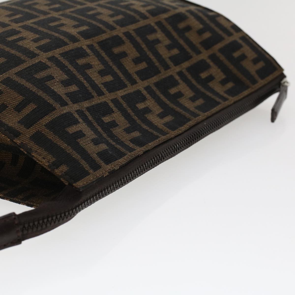 FENDI Zucca Canvas Clutch Bag Nylon Brown Black 48211