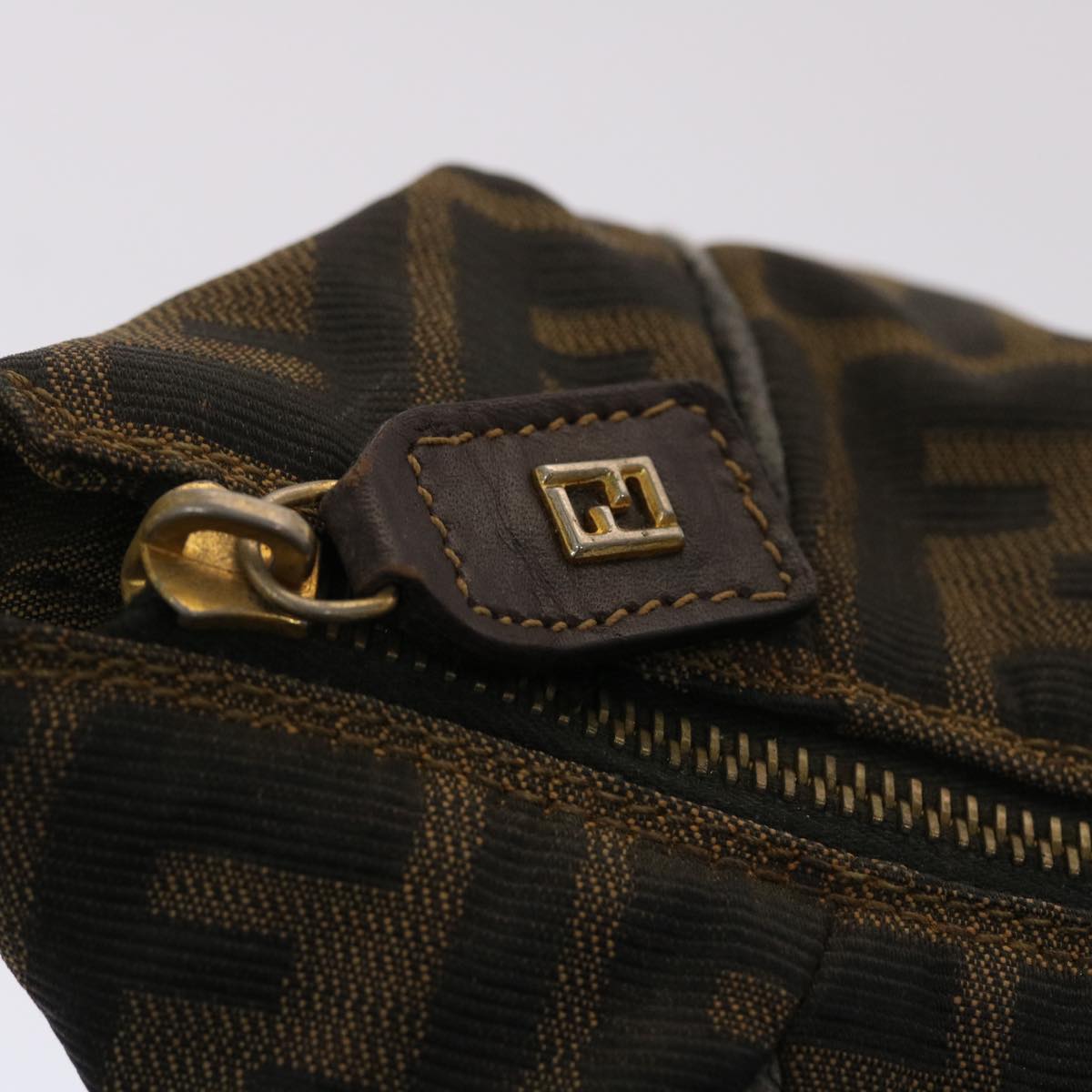 FENDI Zucca Canvas Hand Bag Nylon Brown Black 48233